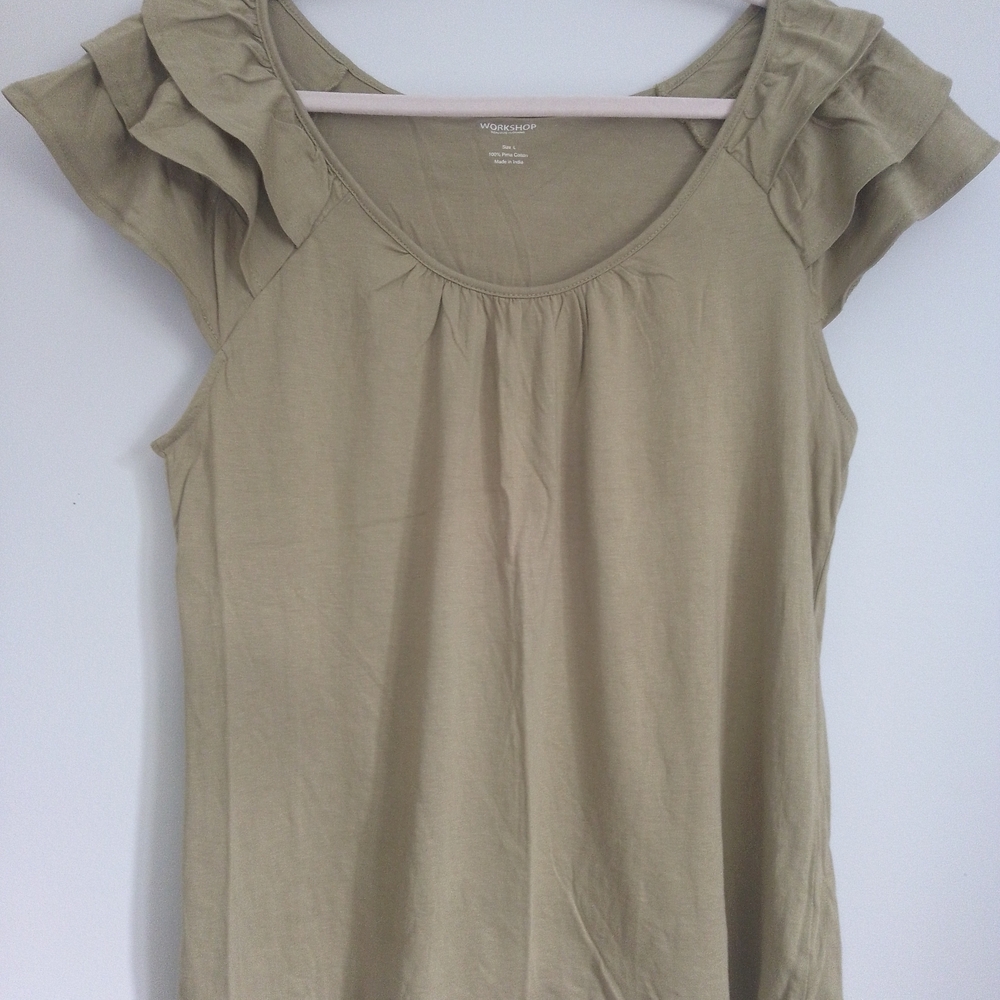 Workshop Republic Clothing Khaki Ruffle Sleeve T-shirt / Blouse